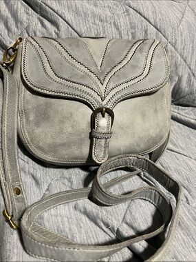 MILO. Genuine Grey Leather. Crossbody Bag with Decorative Stitching